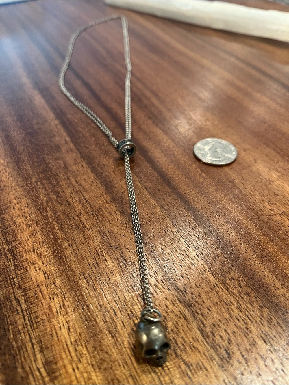 Sterling Silver Skull Pendant Lariat Necklace - Silver